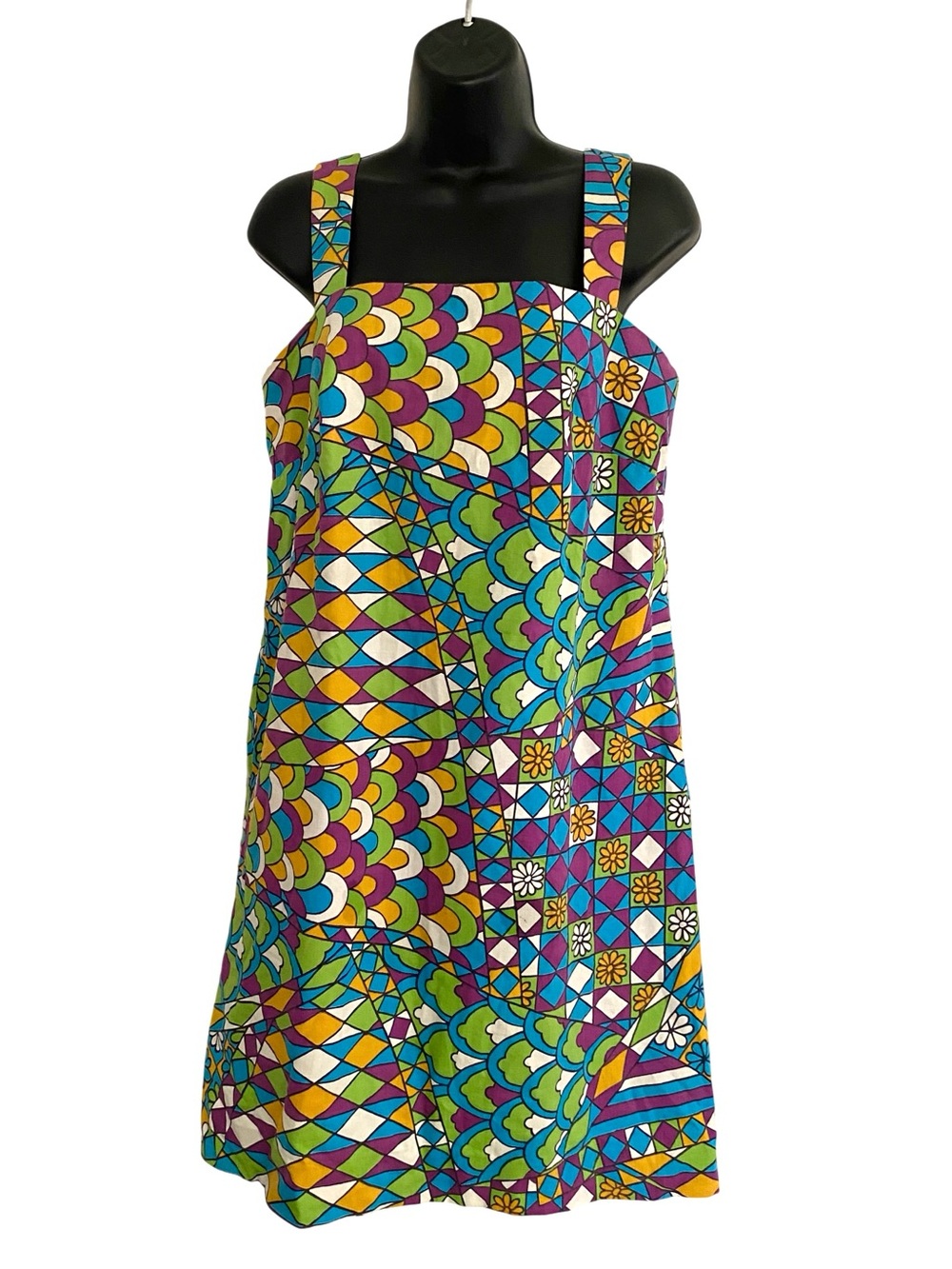 Vintage 60s Mod Dress Psychedelic Geometric Floral Shift 70s Sundress Groovy
